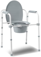 3-in-1 Bedside Commode Chair with Elongated Seat – Steel Folding Frame, 7.5 QT Bucket, 350 lb Weight Capacity, Clip-On Toilet Seat, Bathroom Safety Aid for Seniors, Tool-Free Assembly