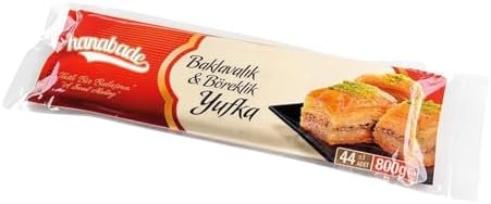 Hanabade Turkish Phyllo Dough (Yufka) – Very Thin Filo Pastry Sheets for Baklava and Borek, Partially Pre-Baked, 44 pcs, 1.75 lb (800 g)