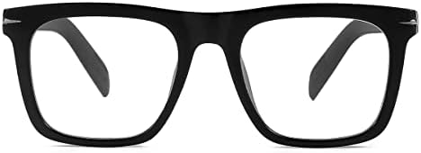 Trendy Square Blue Light Blocking Glasses for Men Women, Fashion Frame Non-prescription Computer Glasses (Black)