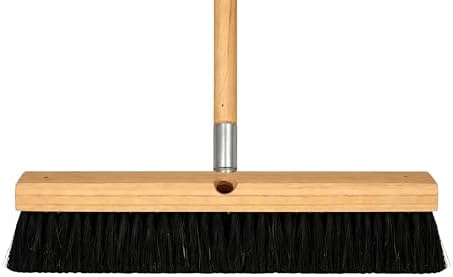 Bon Floor Broom 18 in. with 3 in. Black Horsehair Bristles and 5 ft. Wood Handle for Dry Sweeping Smooth Floors