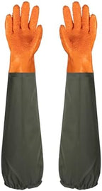 Durable Long Rubber Gloves Elbow Length, Reusable Anti-Skid Chemical Resistant Gloves with Cotton Lining