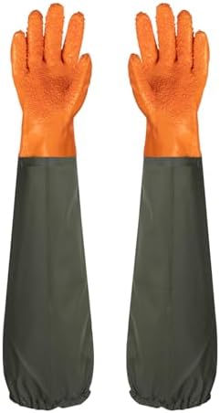 Durable Long Rubber Gloves Elbow Length, Reusable Anti-Skid Chemical Resistant Gloves with Cotton Lining