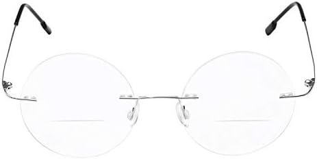 Round Rimless Frame Bifocal Reading Glasses For Men Women +2.75 Titanium Alloy Lightweight Readers Eyeglasses