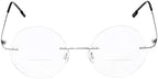 Round Rimless Frame Bifocal Reading Glasses for Men Women +3.00 Titanium Alloy Lightweight Readers Eyeglasses
