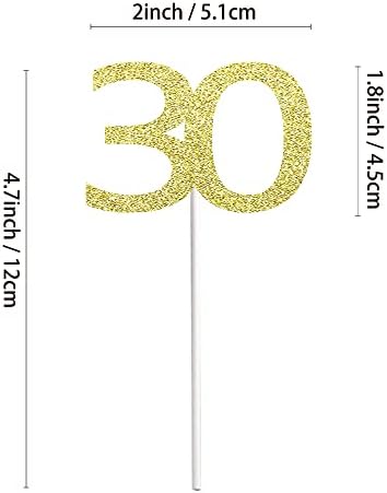 Sumerk 24PCS 30 Cupcake toppers Gold Glitter 30th Birthday Cupcake Picks Anniversary Party Decorations
