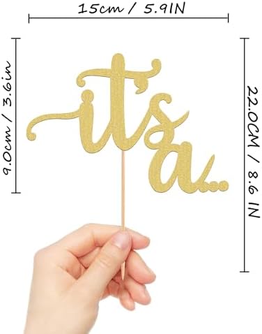 It's a Cake Topper - Glitter Golden Boy or Girl Baby Reveal Party Cake Decorations, Perfect for Gender Reveal, Baby Shower or Photo Booth Props