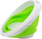 SAMMART Collapsible Plastic Bucket - Foldable Tub - Portable Fishing Water Pail - Space Saving Outdoor Waterpot (White/Grass Green, 8.5L Round)