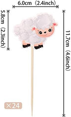 24 Pack Sheep Cupcake Toppers Farm Animals Theme Cupcake Picks Decorations for Baby Shower Kids Boys Girls Birthday Baby Shower Party Supplies