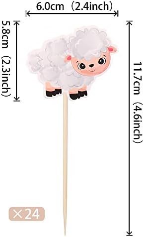 24 Pack Sheep Cupcake Toppers Farm Animals Theme Cupcake Picks Decorations for Baby Shower Kids Boys Girls Birthday Baby Shower Party Supplies