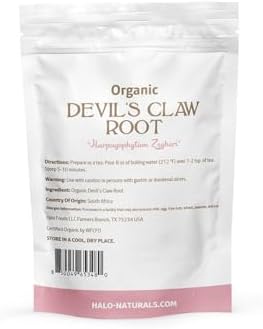 Halo Naturals Organic Devil's Claw Root Cut & Sifted, 4 Ounces (Harpagophytum zeyheri) USDA Certified | Resealable Pouch| Packaged in The USA