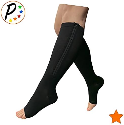 Presadee Open Toe 15-20 mmHg Moderate Compression Leg Calf Swelling Zipper Sock