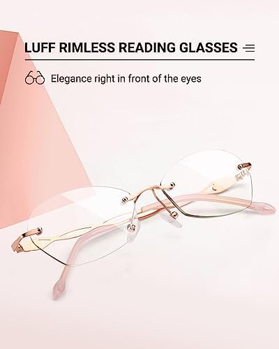 LUFF Stylish Rimless Reading Glasses for Women Anti-Blue Light, Fashion Comfortable and Lightweight Frameless 1PC Reader