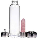 Natural Crystal Water Bottle Rose Quartz Pink Crystal Reusable Gem Glass Water Bottle Healing Wand Point Crystal Obelisk Water Bottle Elixir for Making Crystal Infused Water
