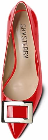 SKYSTERRY Womens Patent Sexy Wedding Slip On Pointed Toe Spool High Heel Pumps Shoes 3.3 Inch