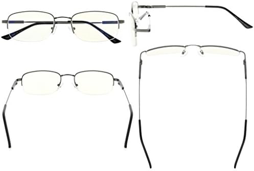 Eyekepper Blue Light Blocking Eyeglasses Bendable Titanium Memory Readers Half-Rim Computer Glasses, (Gunmetal,+0.00)