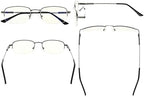 Eyekepper Blue Light Blocking Eyeglasses Bendable Titanium Memory Readers Half-Rim Computer Glasses, (Gunmetal,+0.00)