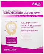 Areza Medical - Silicone Foam with Super-Absorbent Layer - Wound Dressing - Waterproof - with Adhesive Border - Sterile - Designed for Sacral Wounds - 9.1" x 10.2" - 10 PCS per Box