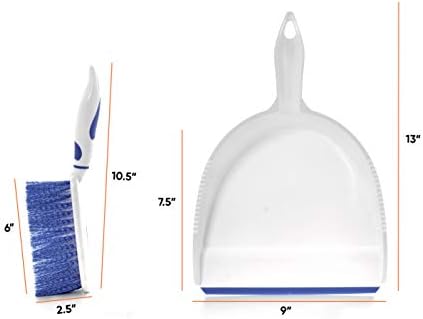 Dustpan and Brush Set, Hand Broom with Ergonomic Grip Handle - Rubber Edge for Easy Dirt Pickup, Durable Material - Blue Hand Brush by Superio