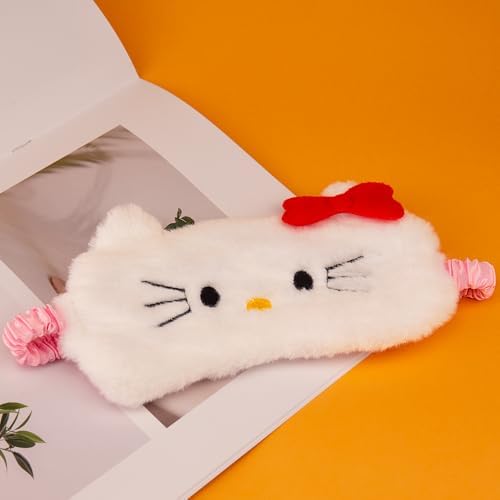 Kawaii Anime Plush Sleep Eye Mask, Cute Cartoon Animal Blackout Sleeping Eye Cover for Girls Women Kids (Cat)