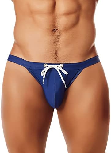 MIZOK Men's Sexy Low Rise Swimsuits Bikini Swimming Briefs Swimwear with Adjustable Drawstring