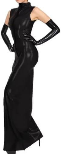 Cosplay PVC Long Dress Sleeveless Front Zipper Maxi Dress S-7XL