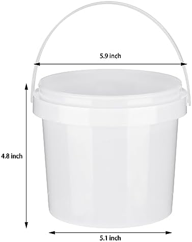 Gerrii 10 Pack White Plastic Bucket with Handle and Lid Food Storage Bucket Containers All Purpose Pail for Multipurpose Paint Water Art Crafts Projects Garage Organization (White,1.5 Quart)