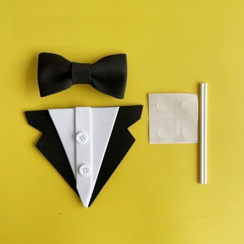 10 Sets Creative Suit Bow Cake Toppers Father's Day Theme Party EVA Cake Insert Topper Decorations for Dad Birthday Party Supplies, Black and White