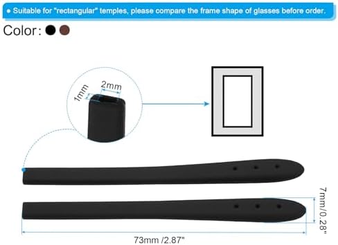 Glasses End Tips, 6 Pairs Eyeglass Anti Slip Ear Sock Pieces Tube Sleeve Soft Silicone for Rectangle Thin Metal Eyeglass Temple Style 6, Black Brown