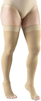 Truform 30-40 mmHg Compression Stockings for Men and Women, Thigh High Length, Dot-Top, Open Toe, Beige, Small