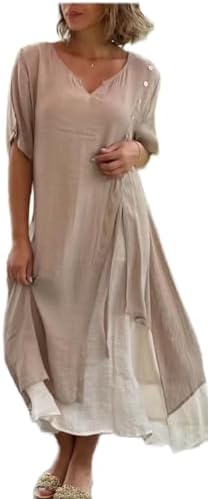 BIVENANT Womens Cotton Maxi Dress Flowy Asymmetrical Layered Summer Beach Casual Loose Short Sleeve Long Sundress