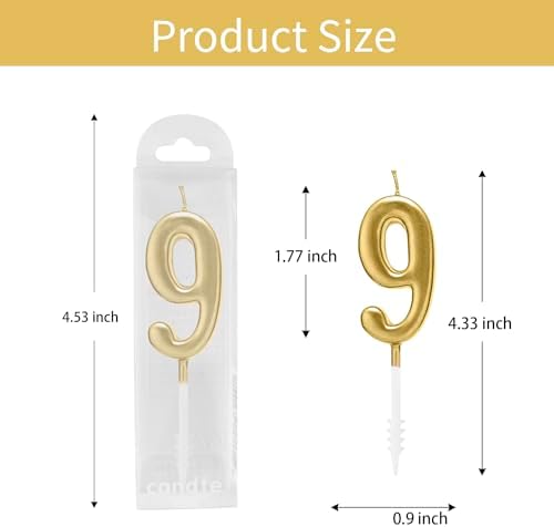 Beanlieve 10-Pieces Numeral Birthday Candles - Cake Numeric Candles Number 0 1 2 3 4 5 6 7 8 9,Used for Cake Decoration on Birthday Parties and Wedding Anniversary Celebrations(Champagne Gold)