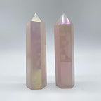 5 Pcs Chakra Healing Crystal Tower 3-3.5'' Cherry Blossom Agate, Aura Rose Quartz, Aura Howlite, Clear Quartz, Amazonite, Gemstone Tower Reiki Chakra Stone Meditation Crystals Home Decor