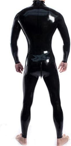 Neck Entry Black Latex Catsuit Shoulder and Crotch Zipper for Men Rubber Bodysuit