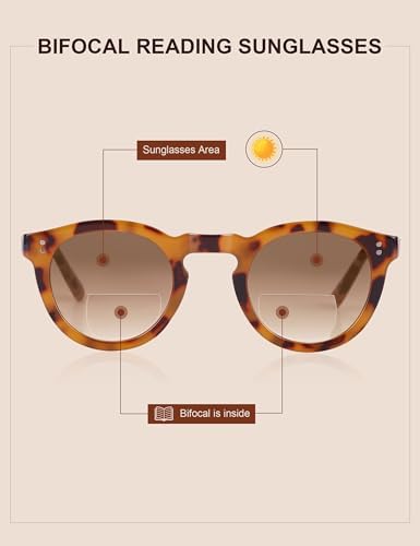 EASY READ 2 Pack Bifocal Reading Sunglasses for Women，Retro Round Sunglass Readers UV400 Protection