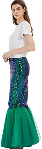 Women's Mermaid Tail Costume Cosplay Halloween Party Sequin Maxi Skirt Dress
