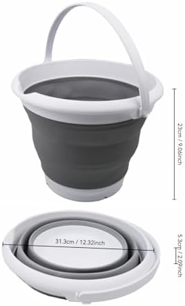 SAMMART 8.5L (2.2 Gallon) Collapsible Plastic Bucket - Foldable Round Tub - Portable Fishing Water Pail - Space Saving Outdoor Waterpot. Size 31cm Dia (White/Grey, 1)