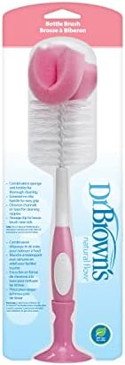 Dr. Brown's Reusable Sponge Baby Bottle Cleaning Brush with Suction Cup Stand, Scrubber and Nipple Cleaner, Pink 1-Pack
