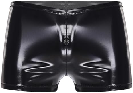iiniim Men's Waterproof Latex Shorts Glossy PU Boxer Shorts Hot Pants Clubwear for Rave Party