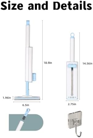 Self-Squeezing Mini mop Hand-Free Small Sponge Cleaning mop Suitable for Desktop, Kitchen, Bathroom, Glass, car, Corners and Other Small Spaces (Sponge 3pcs Squeeze Handle 1pcs) (Blue)