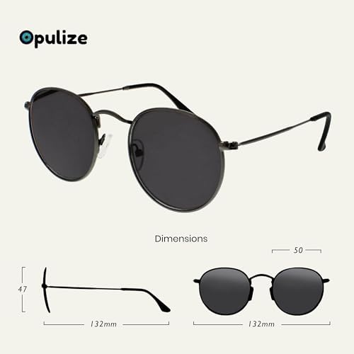 OPULIZE SOL Reading Sunglasses for Women Men,Tinted Lens with UV400 Protection,Scratch Resistant Round Metal frame with Spring Hinges, Matt Gunmetal With Black Tips +2.5 (Pack of 1)