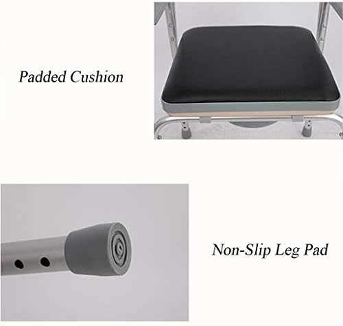 3 in 1 Deluxe Bedside Commode Seat Bariatric Toilet Chair Height Adjustable Pregnant Bath Stool with Padded Cushion Non-Slip Handrail