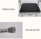 3 in 1 Deluxe Bedside Commode Seat Bariatric Toilet Chair Height Adjustable Pregnant Bath Stool with Padded Cushion Non-Slip Handrail