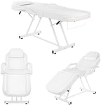 OmySalon Massage Salon Tattoo Chair Esthetician Bed with Hydraulic Stool,Multi-Purpose 3-Section Facial Bed Table, Adjustable Beauty Barber Spa Beauty Equipment, White