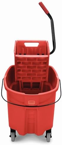 Rubbermaid Commercial Products WaveBrake 35 QT Side-Press Mop Bucket and Wringer Combo on Wheels Red for Heavy-Duty Floor Cleaning