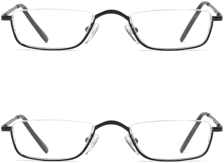 Half Reading Glasses, Half Lens Frame Metal Readers for Women Men