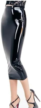 Black Long Latex Skirts Calf Length Rubber Bottoms Shorts Masquerade Ball
