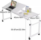 Over Bed Desk Cross-Bed Stretchable Height/Length, OverBed Table with Wheels, Hospital Standing Desk Over Bed Table, Food Tray Desk(White)