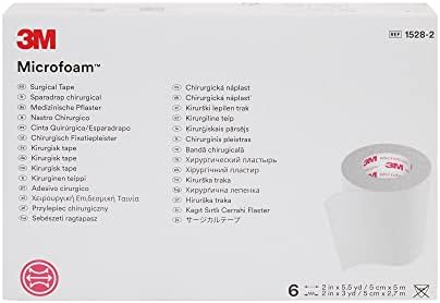 3M Microfoam Surgical Tape, Non-Sterile, Water-Resistant, White, 2 in x 5 1/2 yds, 6 Count