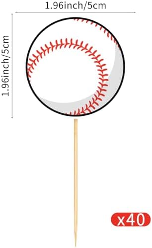 Hooqict 40Pcs Baseball Cupcake Toppers Baseball Birthday Cake Topper Decorations Cupcake Picks for Kids Boys Girls Sports Theme Birthday Party Baby Shower Decorations Supplies