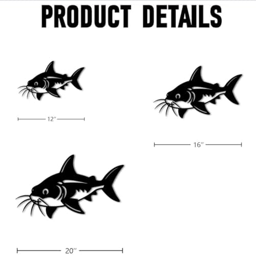 Catfish Design Metal Wall Art Metal Outdoor Decor Metal Signs Modern Artwork Whimsical Stunning Wall Decor Home Decoration for Living Room Bedroom Office Apartment (Black,12inch)